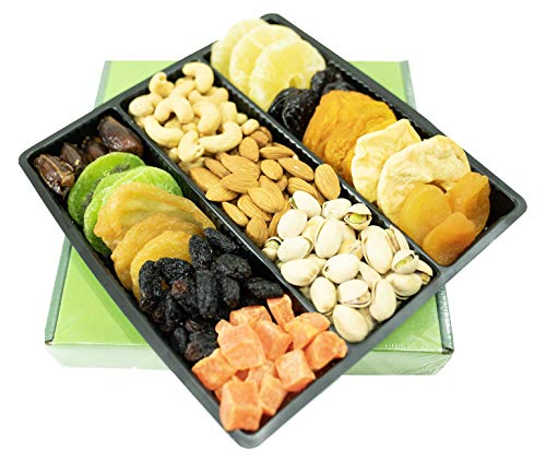 Holiday Nut and Dried Fruit Gift Basket by Coco's. Savory & Healthy Gourmet Mixed Nuts. Perfect for Christmas, Holidays, Birthdays, Clients, Family Parties. 1-Year Guarantee. (Nuts & Dried Fruits)