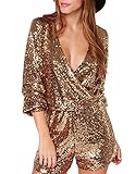 HaoDuoYi Womens Sequin Mermaid V Neck Wrap Tunic Party Disco Jumpsuit Romper