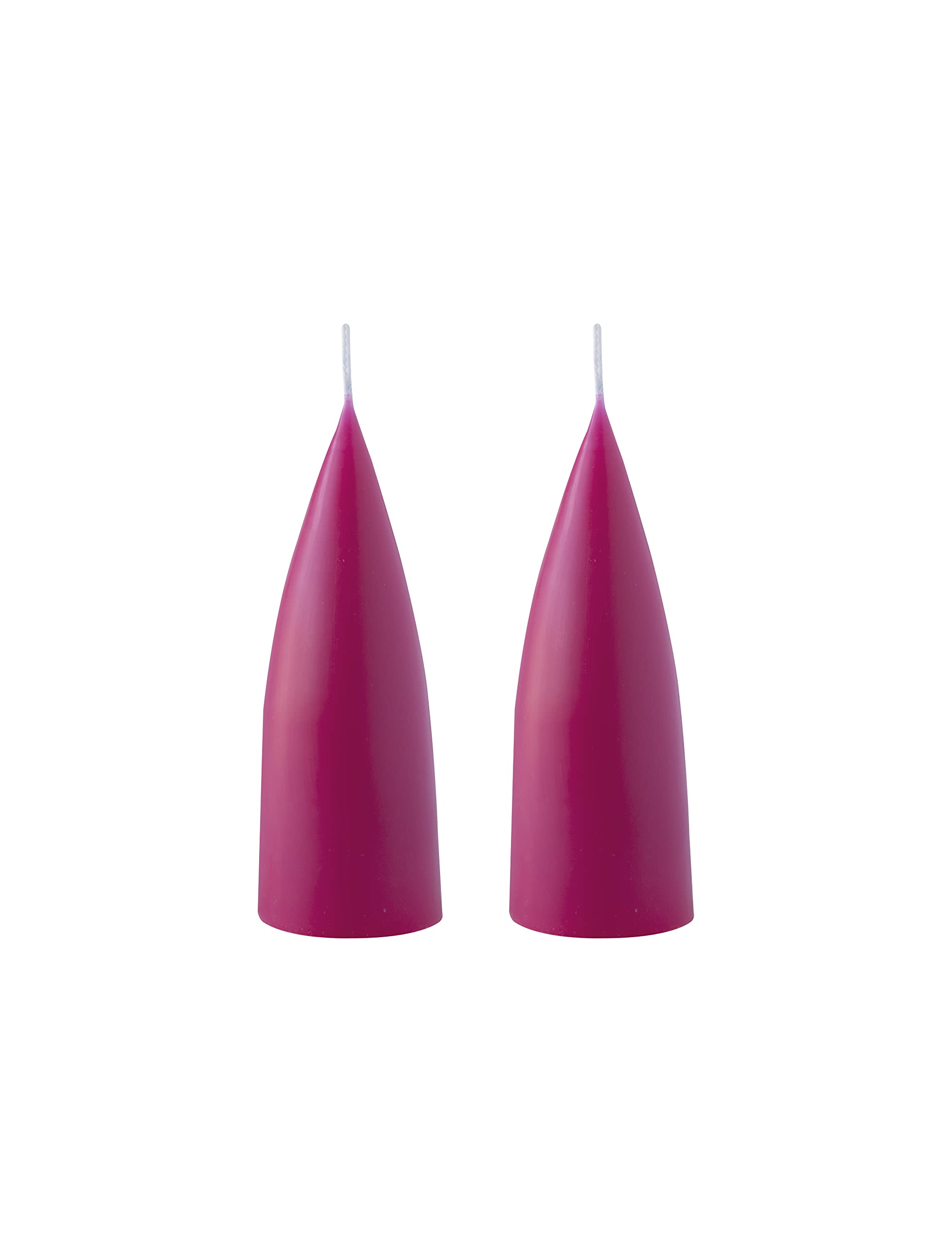 Kunstindustrien® Cone Shaped Candles, Made in Denmark, 43 Colours Available, Dripless & Smokeless Pillar Candles, Candles Long Burning 15 Hours, Unscented Candle Gift Set, 2pcs. 6.5 x 16cm (Cerise)