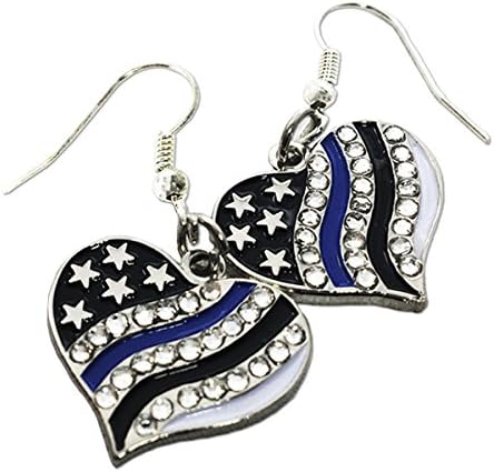 Thin Blue Line Earrings (Thin Blue Line Heart, Rhinestone)