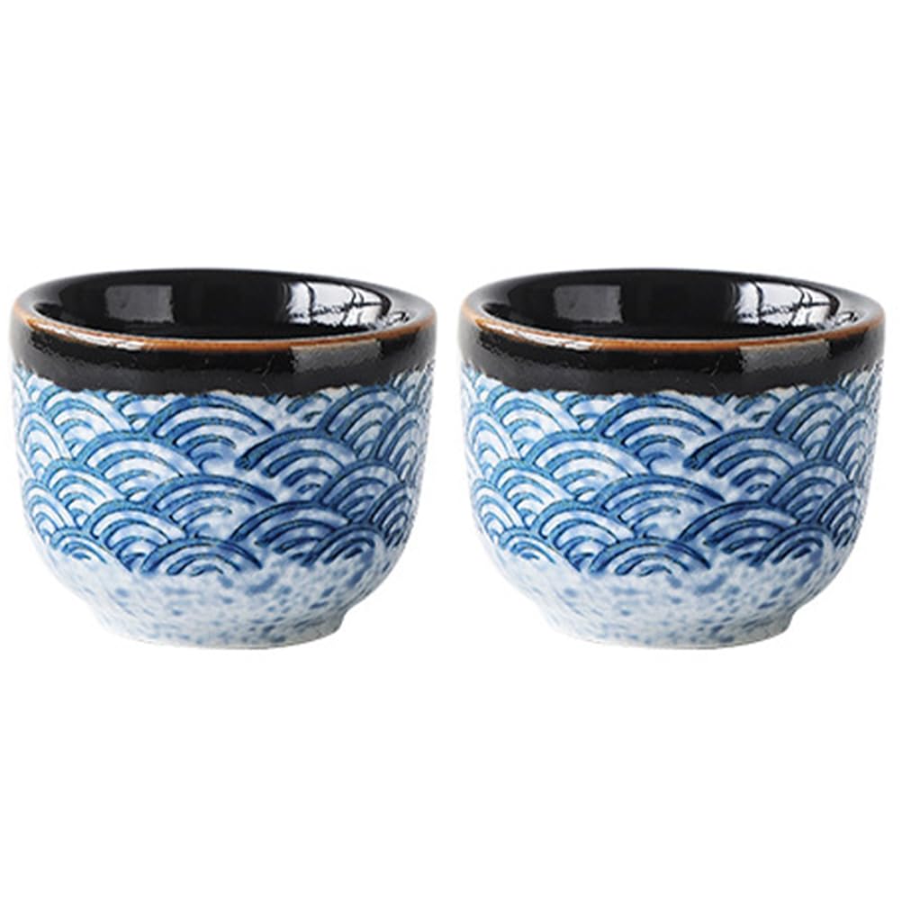 Cabilock Japanese Style Ceramic Sake Cups 2Pcs 0.68Oz Glazed Pottery Cups for Sake Tea Spirits Serving and Home Entertaining