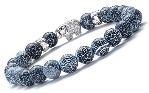 Hamoery Men Women 8mm Lava Rock Diffuser Bracelet Elastic Natural Stone Yoga Beads Bracelet Bangle,Elephant (Wind Fossil)
