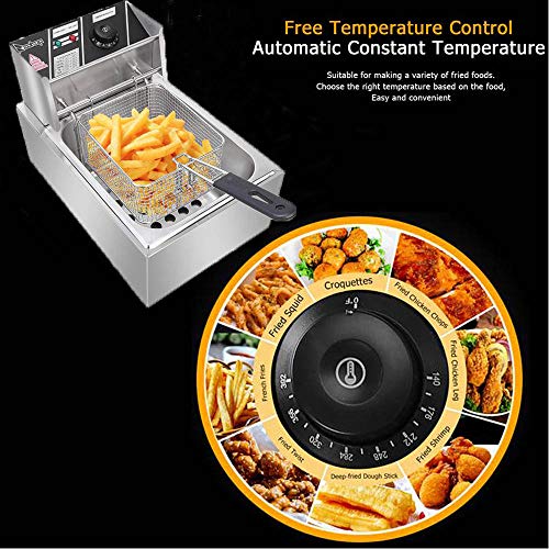 Electric Deep Fryer, Commercial Countertop Deep Fryer with Basket Stainless Steel 6L French Fry Restaurant Home Kitchen, 110V/2500W Max - Thumbnail 2