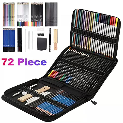 Conjunto de lápis de arte profissional com 72 peças, Kit de esboços para caderno de desenho, aquarela, grafite, metal, lápis de carvão para artistas iniciantes adultos e crianças adolescentes