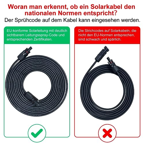 Solar Cable 4 mm²/6 mm², Solar Cable Extension 1/2/3/5/8/10/13/15 m, Solar Cable Extension Cable (Red/Black) (4 mm²5 m)