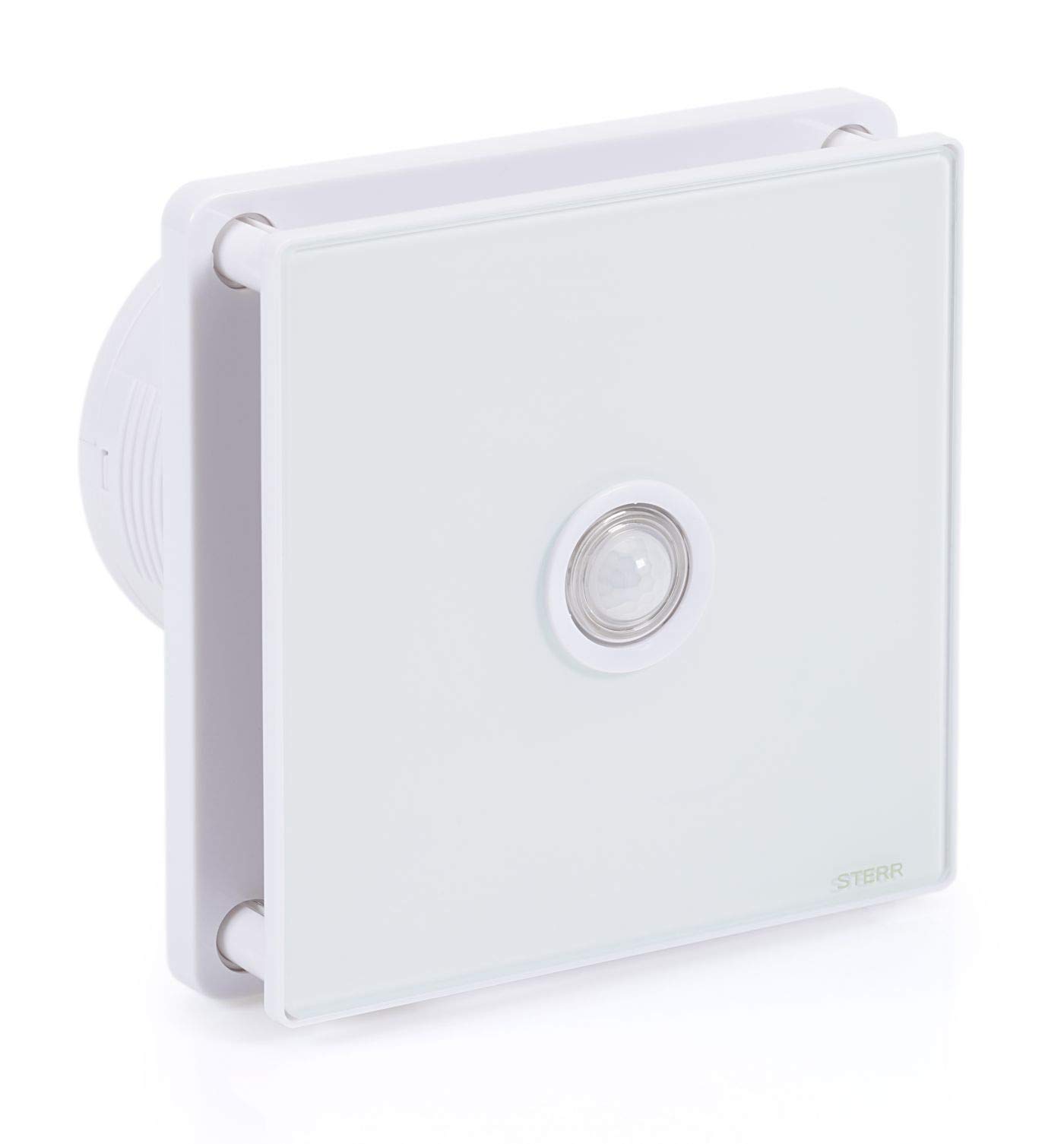 STERR White Bathroom Fan 100 mm with PIR - Glass Front Panel - Modern Look - BFS100P