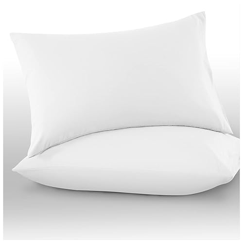 Microfiber Pillow Cases 2 Pack - Plain Dyed Housewife Pillowcases - White - (74x48 cm)