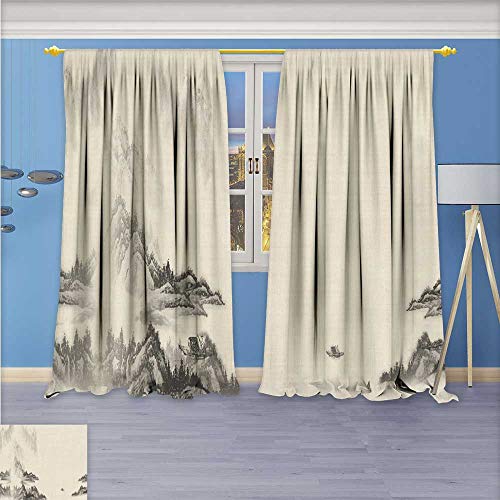 Aolankaili Blackout Burgundy Curtains Retro Landscape Painting