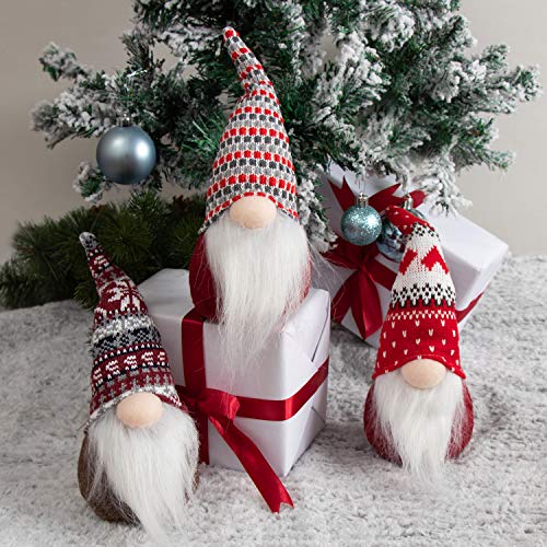 GMOEGEFT Handmade Swedish Christmas Gnome Plush, Scandinavian Santa Tomte, Christmas Elf Decoration Holiday Ornaments, 12 Inches, Set of 3 (A)