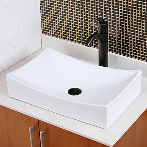 Elite Bathroom Long Rectangle White Ceramic Porcelain Vessel Sink