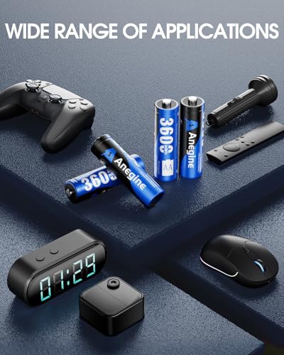 Anegine Rechargeable AA Batteries Lithium 12 Pack with Fast Charger,3600mWh 1.5V High Power AA Lithium ion Batteries,Constant Output Li-ion AA Batteries Cycle Times up to 2000+Cycle Times (Blue)