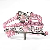 HITOP Jewelry Mens Womens Leather Bracelet, Vintage Heart Wing Cross Charm Bangle, Pink