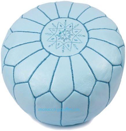 4 moroccan poufs leather luxury ottomans footstools cover blue sky