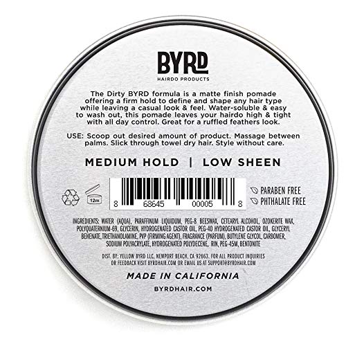 Amazon Com Byrd Hair Matte Pomade Medium Hold No Sheen For All Hair Types Mineral Oil Free Paraben Free Phthalate Free Sulfate Free Cruelty Free Water Based 3 35oz Premium Beauty