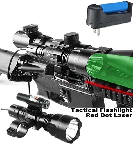 Featxy Red Dot Laser Sight with Predator White Red or Green Long Range Rechargeable Hog Coyote Fox Varmint Night Hunting Light Flashlight with Scope mount, Rail Mount, Barrel Mount, Charger Kit