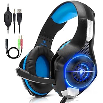 ANTOPM PC Gaming Headset for PS4, Xbox One, VR, Surround Sound Overear Gaming Headphones with Noise Isolating Mic, Soft Memory Earmuffs, USB LED Light