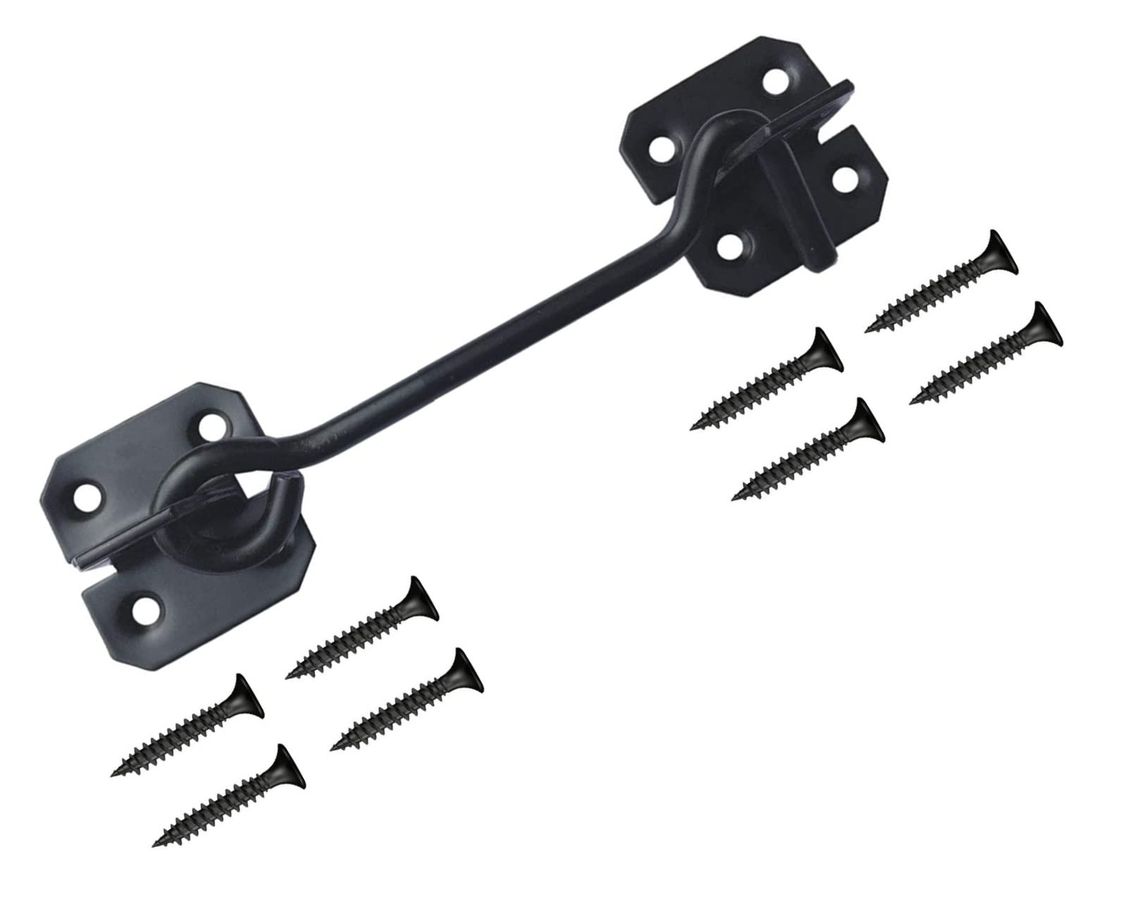 TERF® 100mm Heavy Duty Antique Black Wire Cabin Door Hook and Eye Lock 100mm (4 inch) Cabinet Latch Catch including Fixing Screw For Door Gate Window Closet Shed Latch - Pack of 1