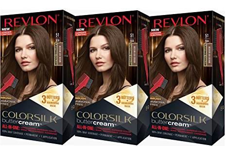 Revlon Colorsilk Buttercream Hair Dye, Medium Ash Brown, 3 Count