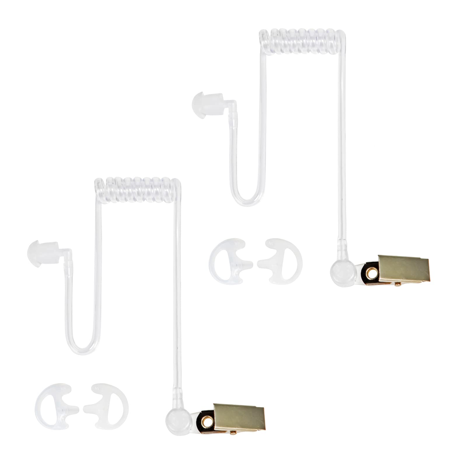 HYSHIKRA Replacement Covert Acoustic Air Tube with Earbud Earmold Compatible with Retevis Motorola Kenwood Baofeng Walkie Talkie, with Clip, Security Earpiece Headset, 2 Pack (White, Medium)