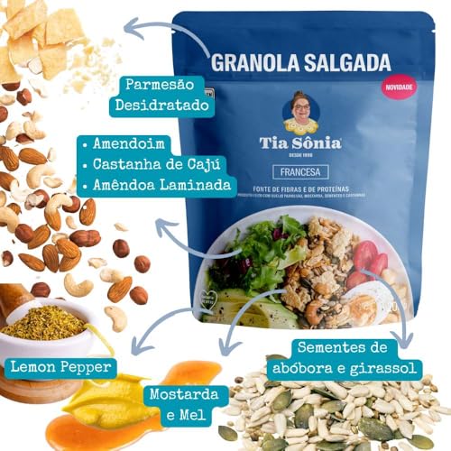 Tia Sônia, Granola Salgada Francesa Parmesão Castanhas Kit 200g cada Tia Sônia Artesanal Sem Glúten