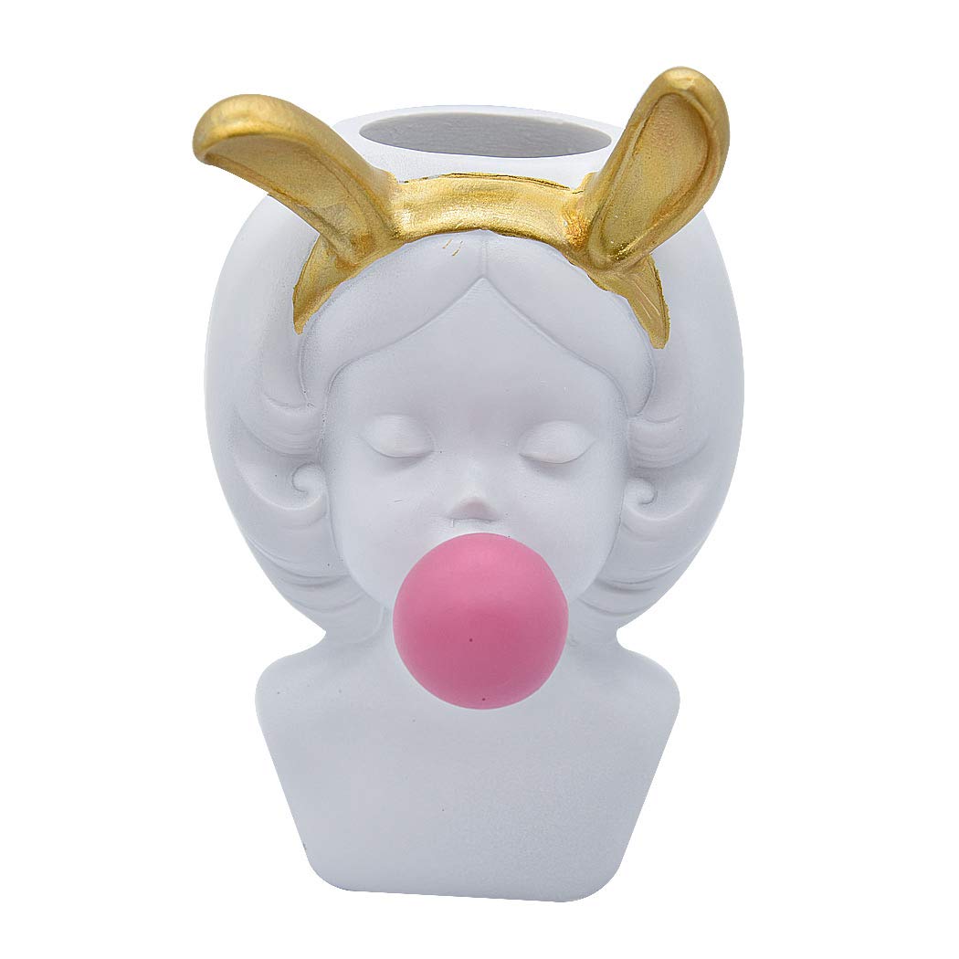 SIPLIV Pencil Holder Pen Containers Desk Organizer Makeup Brush Holder Succulent Flower Pot Pencil Holder for Home Office Classroom - Rabbit Ears, White