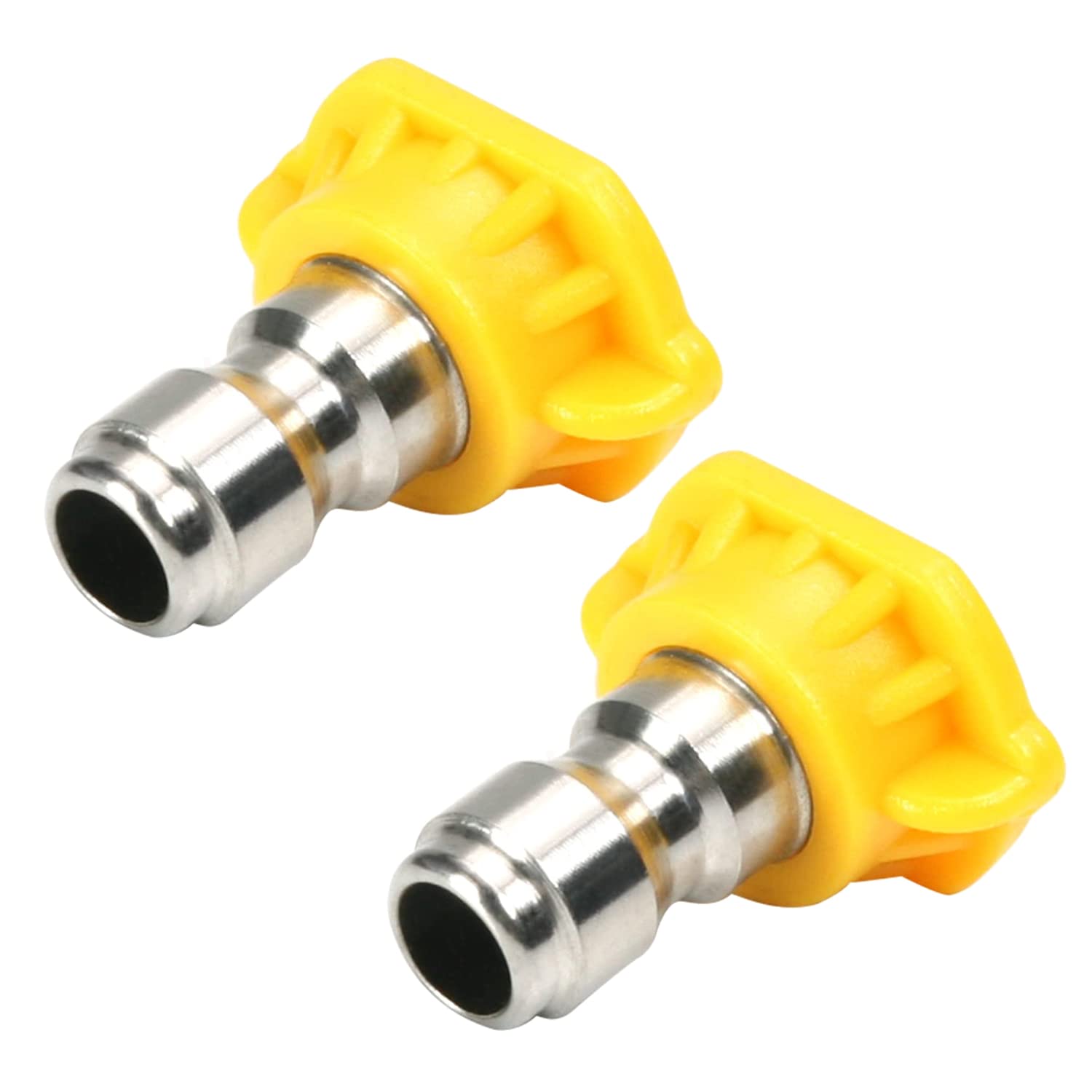 MroMax 2Pcs Pressure Washer Sprayer Nozzle Tip 1/4 Thread Yellow 15 Degree Stainless Steel (040 Hole)