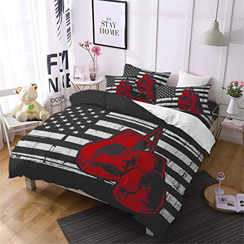 American Flag Duvet Cover Full Size,Independence Day Home Decor,Quilt Cover Full Red Boxing Gloves Bedding Set 3 Pcs - Thumbnail 2