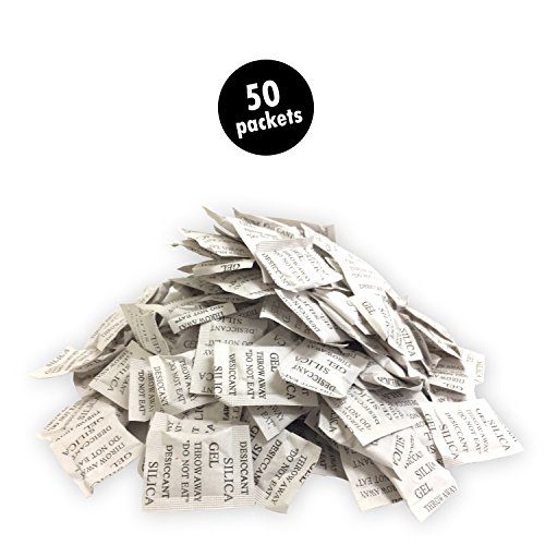 Desiccant Silica Gel Premium Moisture Absorbent Packets - Prevent Mold Mildew Odor and Corrosion - Safe Odorless Industry Standard Non-Toxic Dehumidifiers (50 Pack)