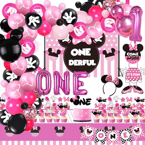 115PCS Minnie 1st Birthday Party Decorations, Minnie Onederful Balloons