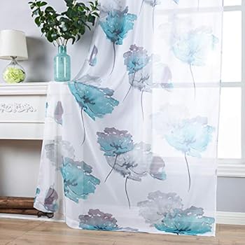 sheer curtains floral curtain panel petal ornamental grommet patio watercolor pieces length contemporary inch door flower glass aegean