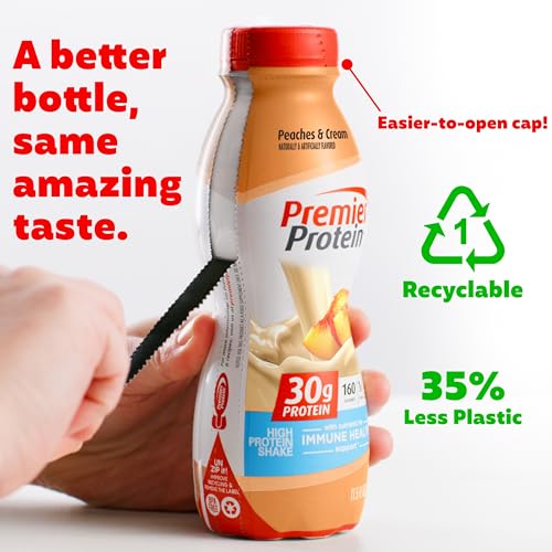 PREMIER PROTEIN SHAKE, PEACHES & CREAM, 30G PROTEIN, 1G SUGAR, 24 VITAMINS & MINERALS, NUTRIENTS TO SUPPORT IMMUNE HEALTH 11.5 FL OZ