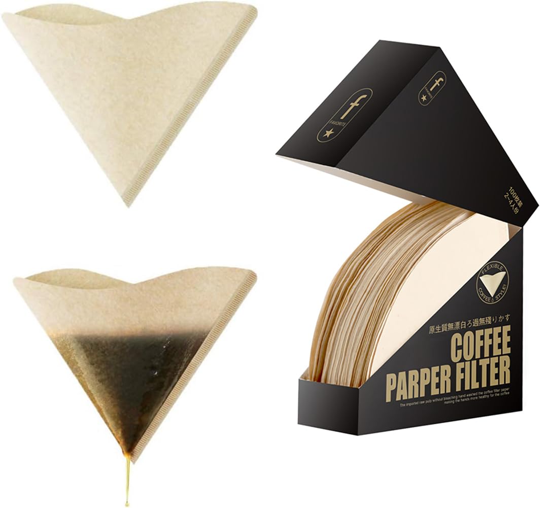 100Pcs Coffee Filter Paper Size 2 Cone Paper Unbleached Natural Coffee Filter Paper for Pour Over Dripper Coffee Maker Cups for 1-4 Cups Compatible Disposable