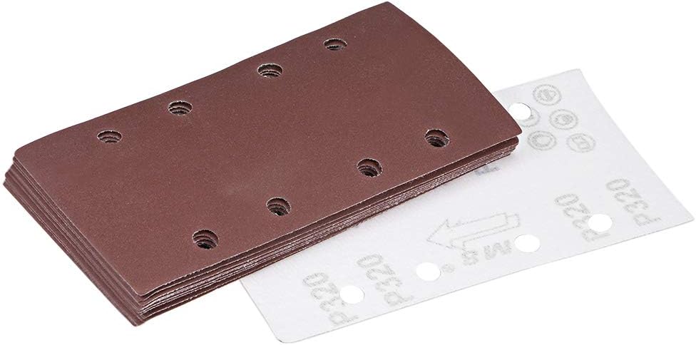 sourcing map 320 Grit 1/3 Sanding Sheet Sander Sandpaper Hook and Loop Pads 8 Hole 10pcs, Brown