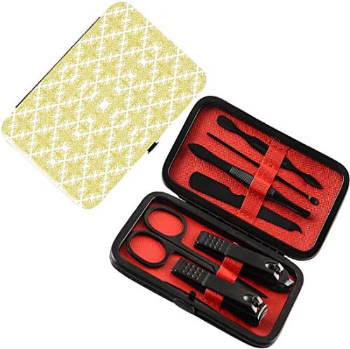 Nail Clippers 7 pcs Manicure Pedicure Set Green and White Stainless Steel Nail Grooming Kit,Damask Inspired Victorian Retro Revival Motifs Rococo Swirls Classic,Pale Green White,Travel Personal Tool