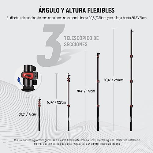 NEEWER 7.5ft/230cm Soporte Boom Pole, Portable Telescópico Alumino Soporte Luz con 1/4" 3/8" 5/8" Tornillo/Flip Bloqueo/Correa de Hombro para Strobe Flash Micrófono, MAX. Carga 11LB/5KG, MS-230C
