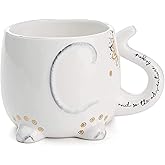 VOTUM Elephant Ceramic Coffee or Tea Mug - Animal Shaped Cup with Hand Printed Designs Saying “And So the Adventure Begins” - Cute Handmade Gift for Men or Women Elephant Lovers – 18.6 Fluid Ounce