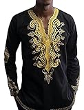Makkrom Men's Long Sleeve Tribal Dashiki Floral Top Blouse (X-Large, Picture-colored)