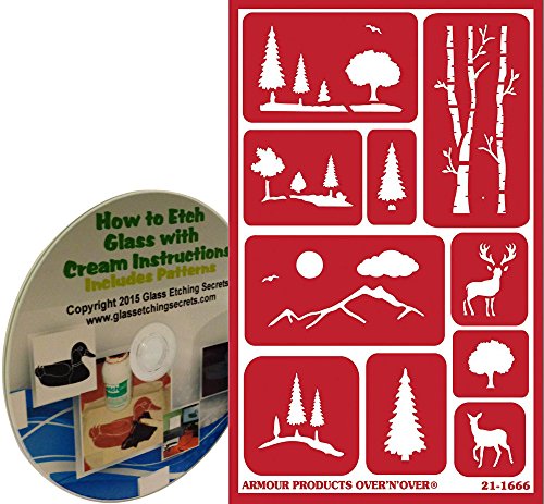 Scenic Landscape Glass Etching Stencils with Trees, Mountains & Deer + How to Etch CD