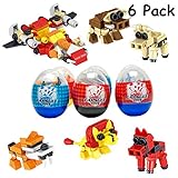 kididdo 6 Pack Jumbo 2 in 1 Safari Animal Bricks Easter Eggs with Toys Inside for Kids Boys Girls Easter Gifts Surprise Eggs Easter Basket Stuffers Fillers