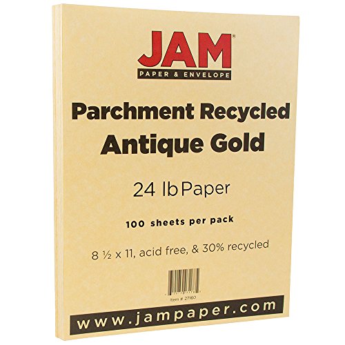 JAM PAPER Parchment Paper - 8 1/2" x 11" - 24lb Antique Gold Recycled - 100 Sheets/pack