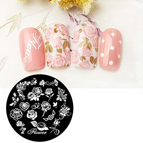 4Pcs Nail Art Stamping Plate Romantic Style Round Steel Plates Nail Design Kit Blue Film Stainless Steel Nail Stamp(Style2)