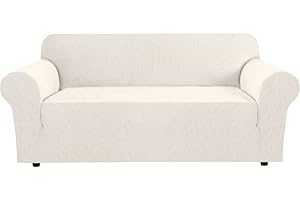 H.VERSAILTEX Stretch Sofa Covers for 3 Cushion Couch Covers Sofa Slipcovers for Living Room Feature Thick Checked Jacquard Fabric with Elastic Bottom, Sofa Large - Ivory