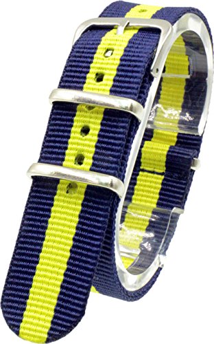 [2PiS] Nato Nylon ( Navy / Yellow : 18mm ) Interchangeable Replacement Watch Strap Band 84-1-18