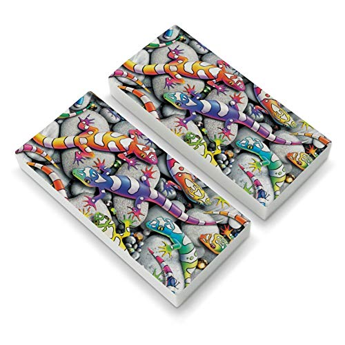 Rainbow Colorful Geckos Lizards Eraser Set of 2