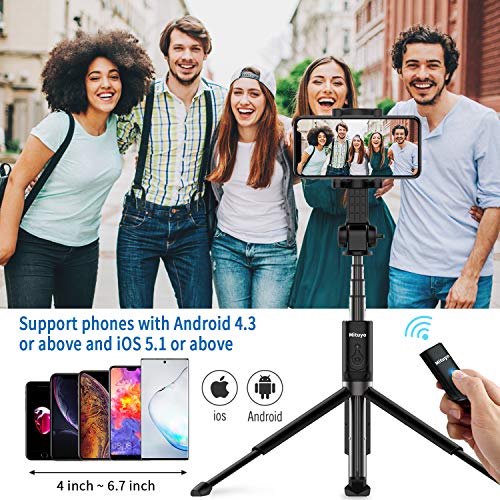 Extended Version-Bluetooth Selfie Stick Tripod Monopod with Wireless Remote Shutter Compatible with iPhone, Samsung, Huawei, Other Smartphones (Extened Version-Black, Standard)