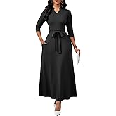 BubFee Maxi Dresses for Women Semi Formal Long Dress 3/4 Sleeve Casual A-line Church Dresses with Pockets