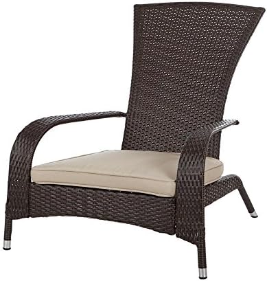Deck Chair Wicker With Cushion Furniture - For All Weather on Patio Outdoor Garden Poolside Beach, Dark Mocha Color, Lightweight 22 pounds