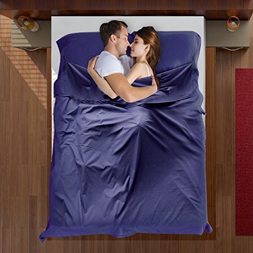 Sleeping Bag Liner, Beauty Star Super Lightweight Single/Double 2 Person Sleeping Bag for Camping, Backpacking, Hiking, Hotel, Portable Envelope Ultralight Sleep Sack with Compression Sack (Navy Blue)