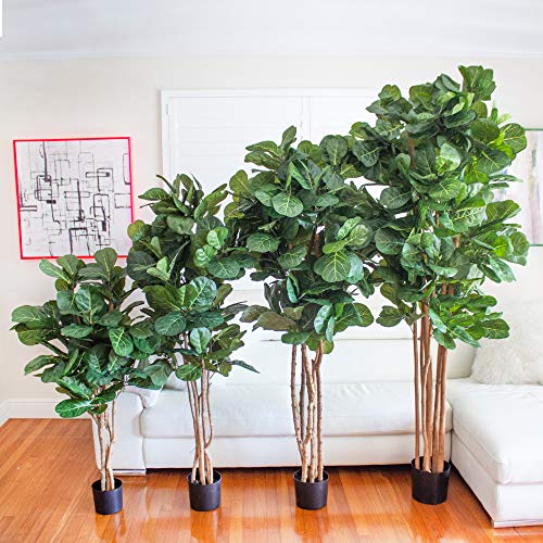 Nearly Natural 6ft Fiddle Leaf Fig Artificial Trees, 72in, Green Beachfront Decor
