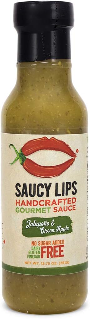 Saucy Lips, Jalapeno & Green Apple, keto/paleo/vegan salad dressing, marinade, cooking sauce, sugar free dressing, low carb sauce, low sodium, soy/dairy/nut/gluten free, 12 oz (1 pack)